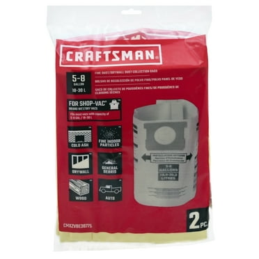 White CRAFTSMAN CMXZVBE38767 General Purpose Wet/Dry Vac Dust Collection Bags for 5 to 8 Gallon Shop Vacuums 3-Pack White CRAFTSMAN CMXZVBE38767 General Purpose Wet/Dry Vac Dust Collection Bags for 5 to 8 Gallon Shop Vacuums 3-Pack